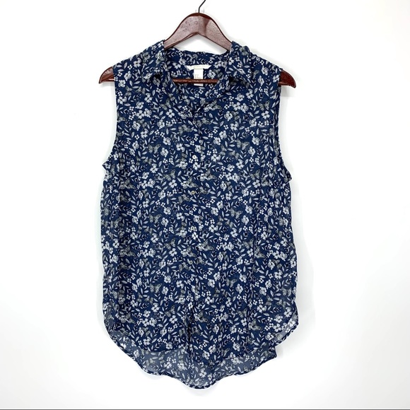 H&M Tops - H&M Butterfly Floral Print Sleeveless Blue Top S